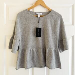 NWT Revive Cashmere Peplum Short Sleeve Sweater Gray Lightweight Size XS Prep